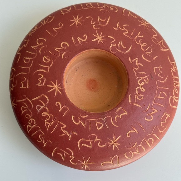 RARE Bangladesh Dhaka Asia Inscribed Terracotta Poetic Tea Light - Picture 3 of 4